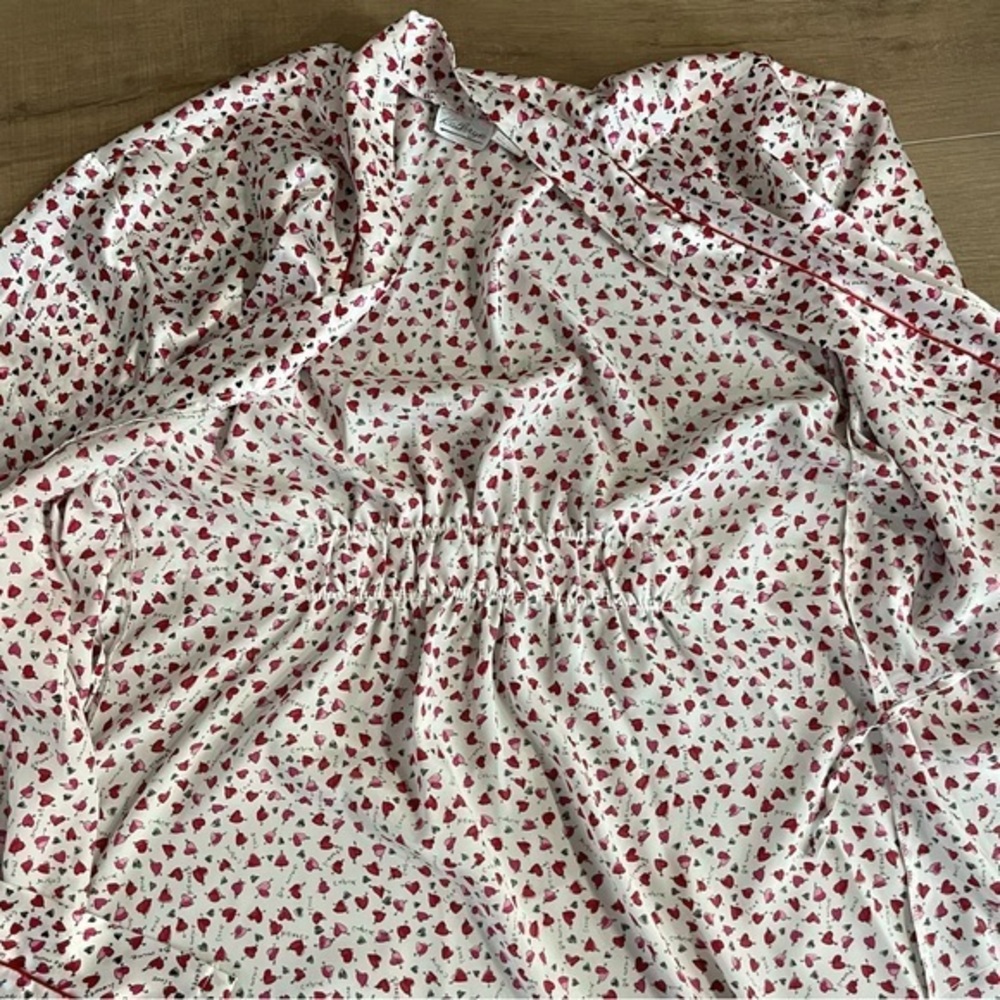 Vintage Kathryn Short Robe‎ Women M Satin Cupid Hearts Love Red White Valentines - Picture 9 of 13